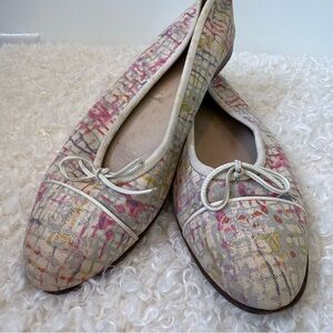 CHANEL Watercolor Plaid Canvas Logo Ballet Flats 38.5